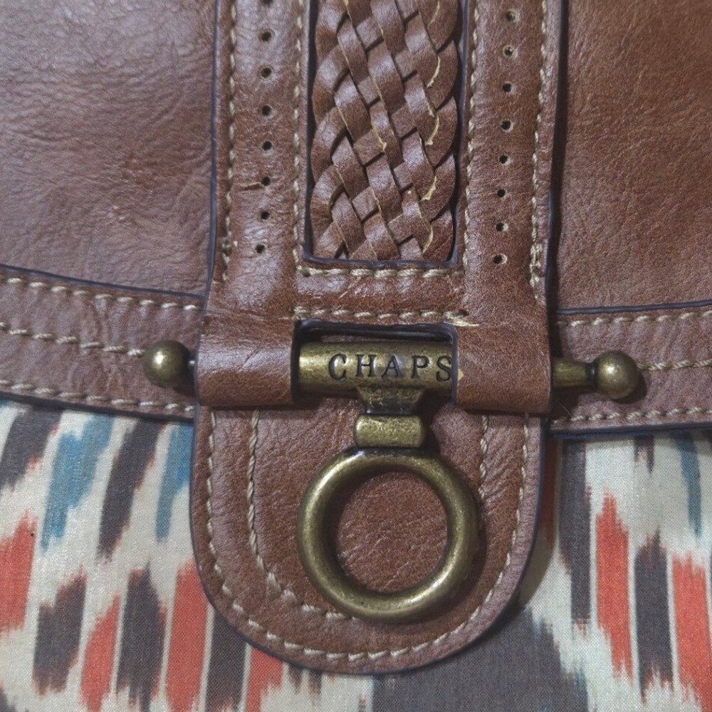 Chaps Womens Brown Leather Ikat Print Clutch Wallet Clutch Bag - Picture 2 of 6